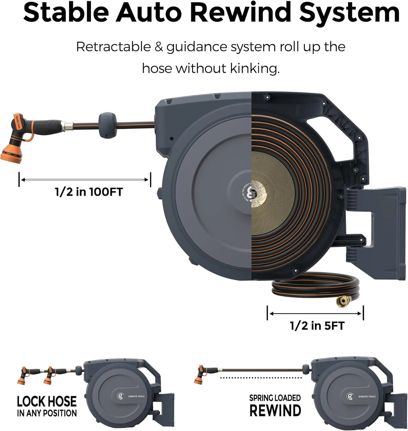 Collapsible Garden Hose Reel Matte Black